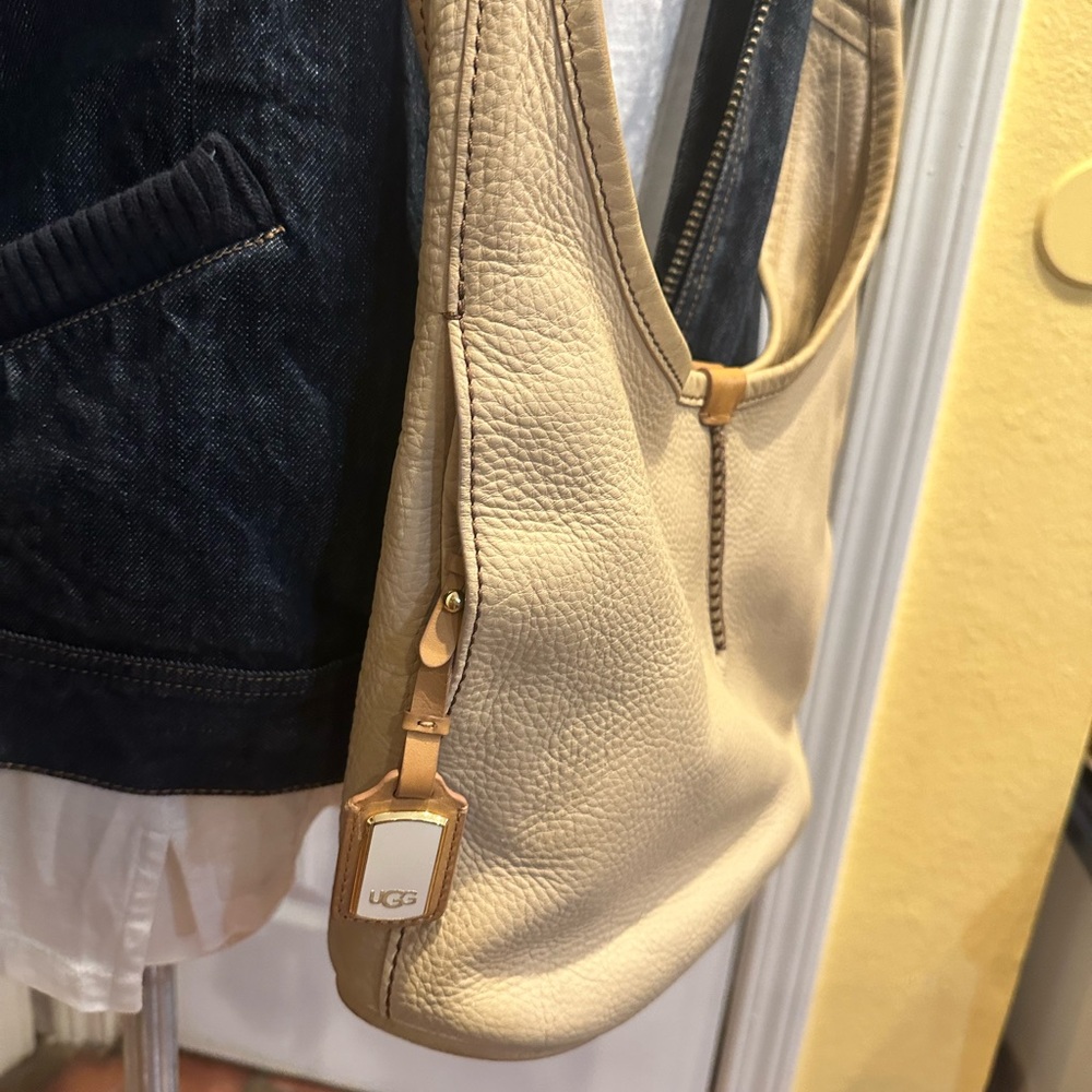 UGG Australia Genuine Calf Leather Hobo Shoulder Handbag Purse Camel Rare - Picture 4 of 6